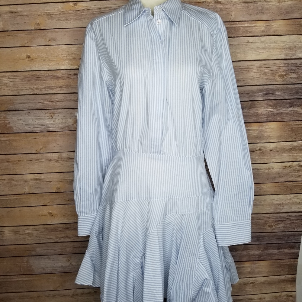 Jason Wu Grey Striped Ruffle Collared Mini Dress - Picture 2 of 8